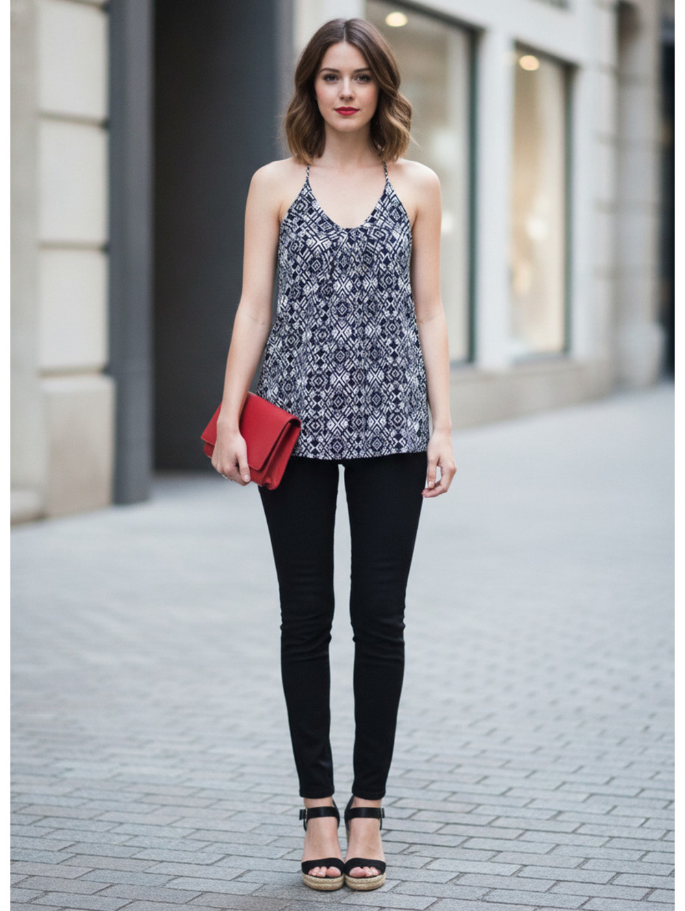 Cynthia Rowley Women's Black and White Geometric Print Sleeveless Tank Top, Size